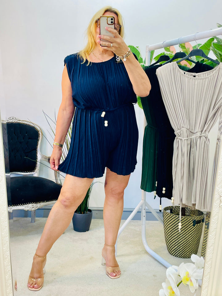 LADIES PLEATED SUMMER SHORTS PLAYSUIT - NAVY, BLACK, KHAKI & BEIGE