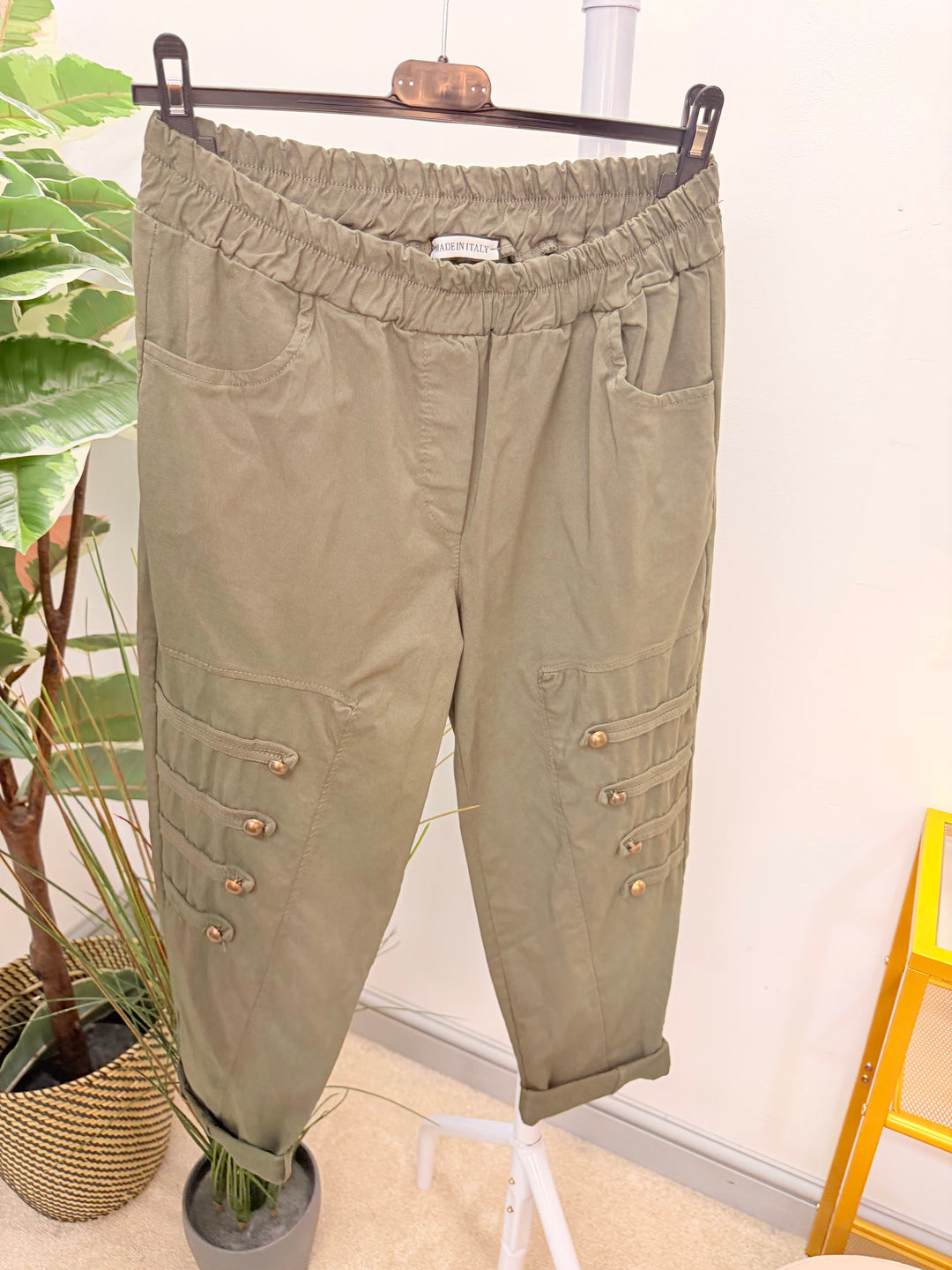 Ladies Fashion Military Magic Stretch Trousers - Black, Brown, Khaki & Beige