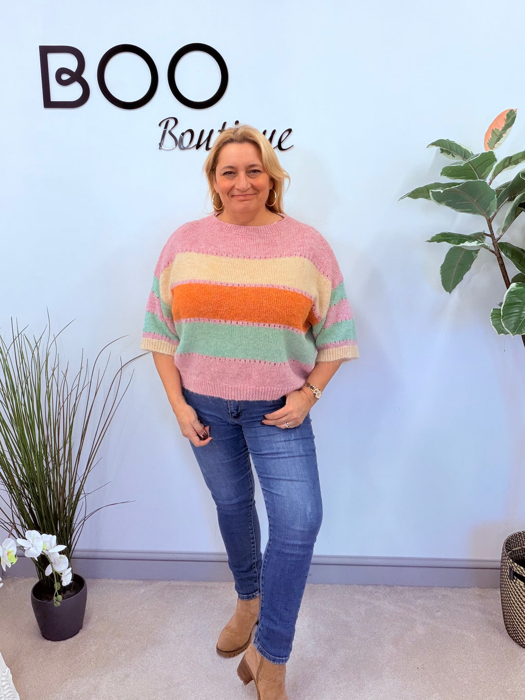 LADIES KNITTED PASTEL STRIPE JUMPER