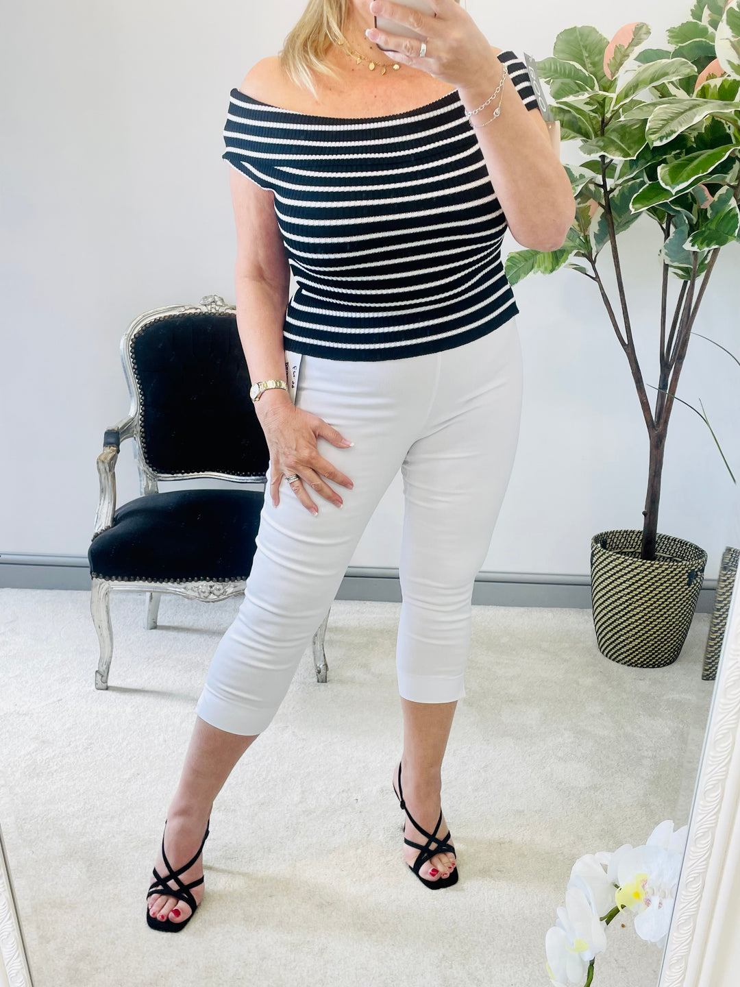 LADIES WOMENS WHITE CROPPED LEG CAPRI PANTS TROUSERS