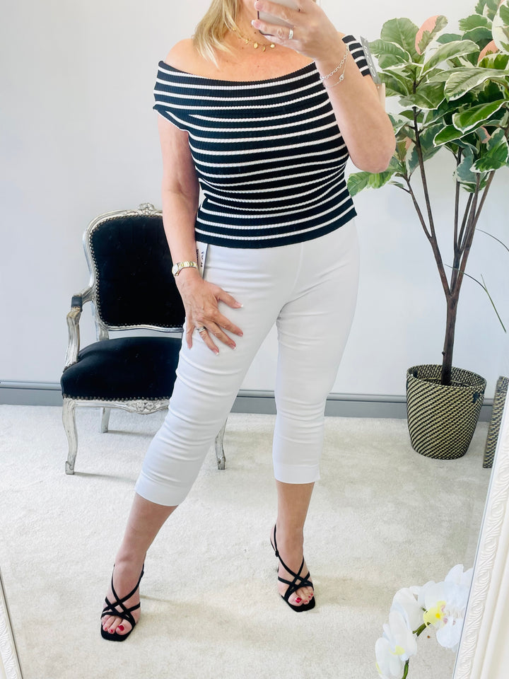 LADIES WOMENS WHITE CROPPED LEG CAPRI PANTS TROUSERS