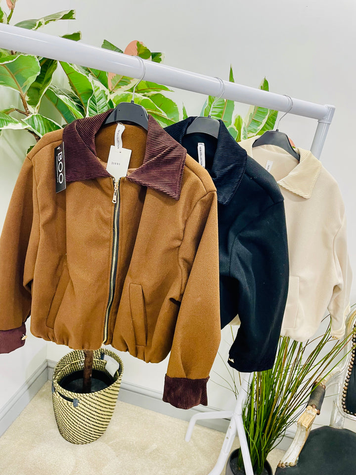 LADIES FELT BOLERO CROPPED JACKEET - BLACK, BEIGE & BROWN