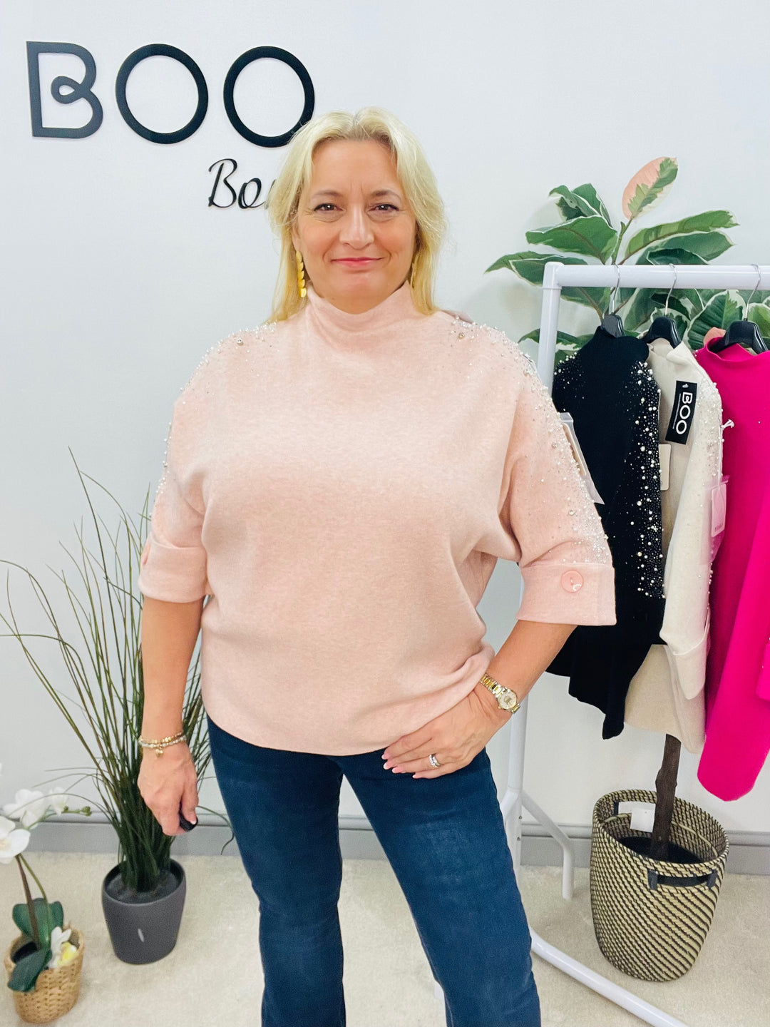 LADIES DIAMANTE SPARKLY JUMPER - FUSCHIA, PINK, BEIGE & BLACK