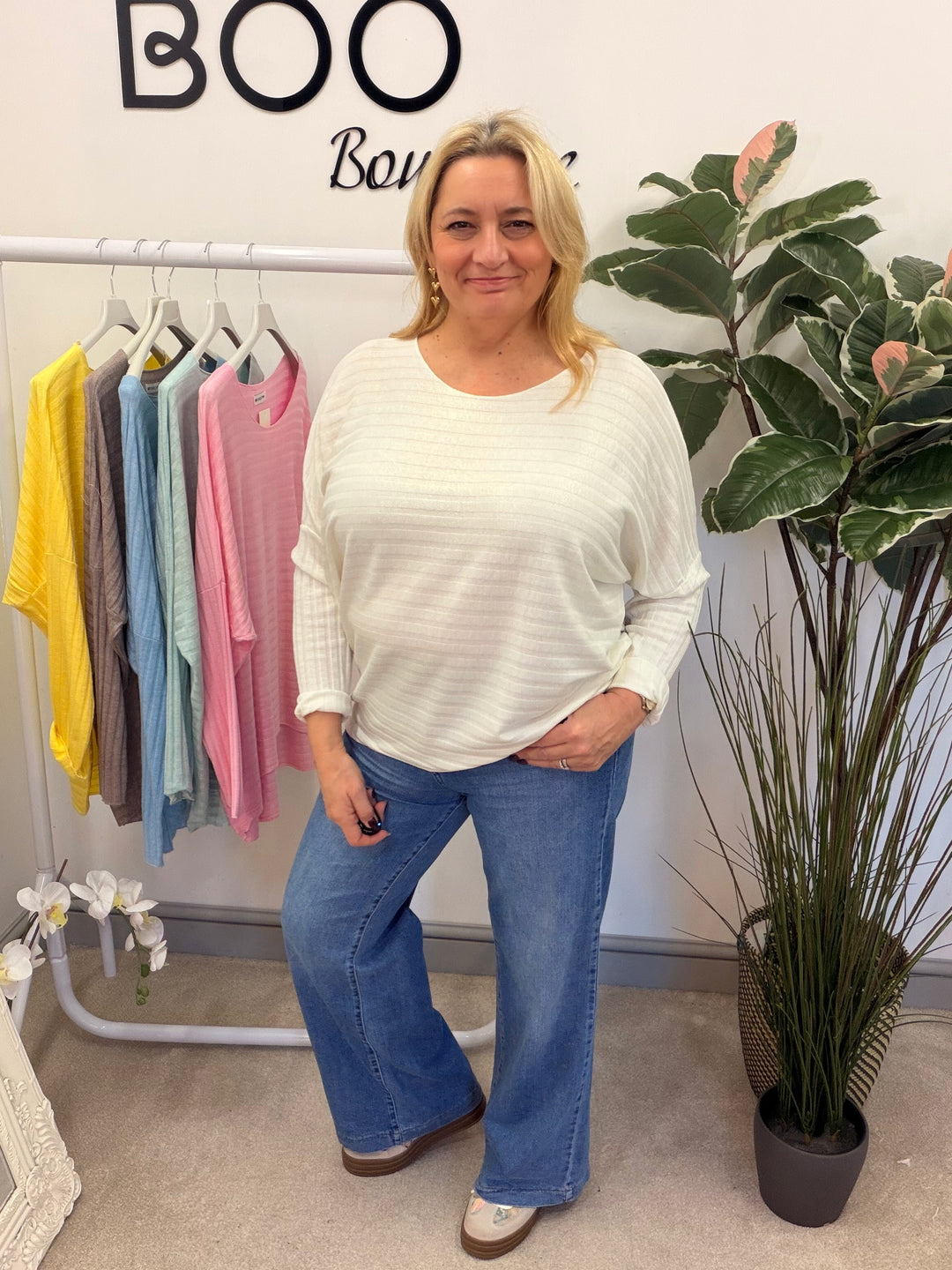 LADIES FINE KNIT LOOSE FIT TOP - MINT, BLUE, YELLOW, WHITE, PINK, MOCHA