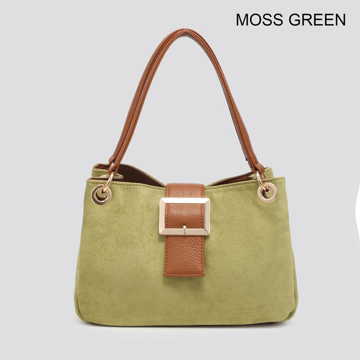 Ladies Fashion Faux Suede Small Tote Handbag - black, wine, cream, camel, orange, brown