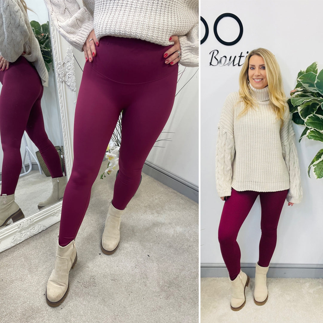 LADIES BURGUNDY BERRY STRETCH GYM ENERGY LEGGINGS
