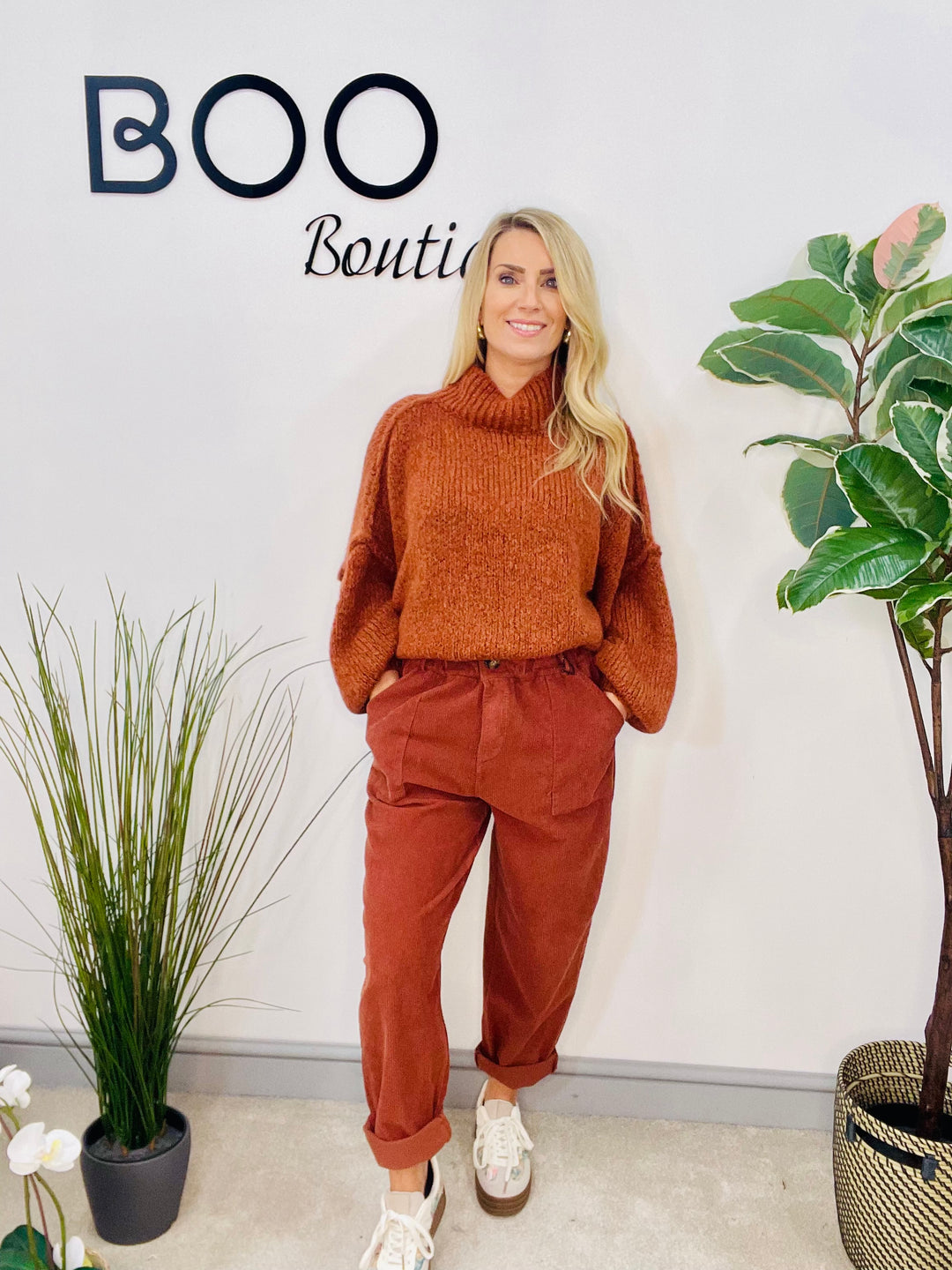 LADIES BAGGY CORDUROY TROUSERS - TAUPE, RUST & BROWN