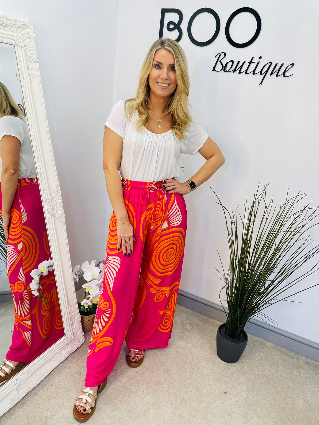 LADIES WOMENS PINK WIDE LEG PALAZZO PANTS TROUSERS 