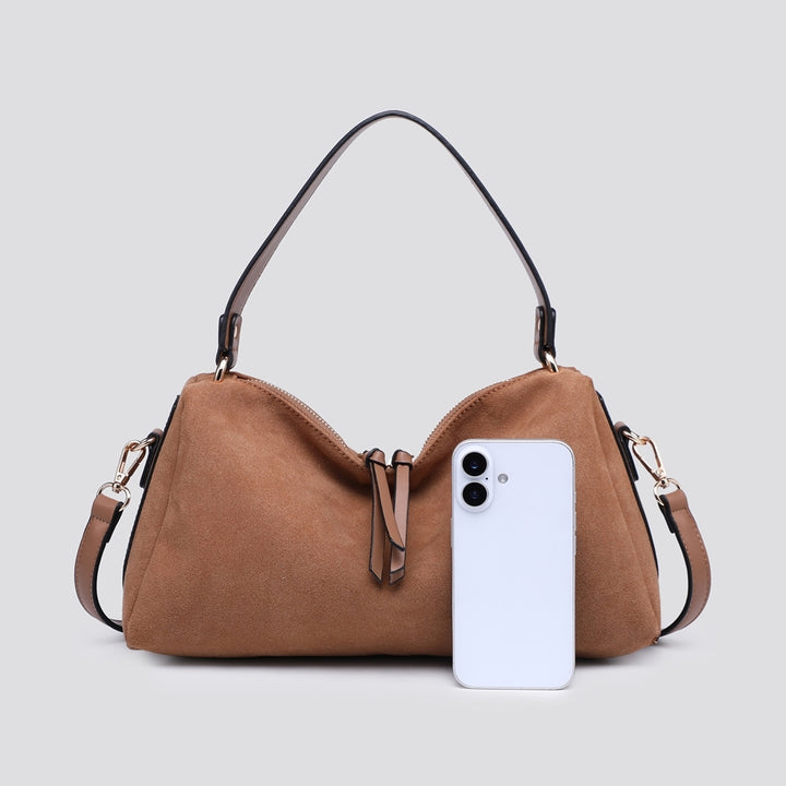 LADIES FASHION FAUX SUEDE HAND BAG - BLACK, BROWN, COFFEE MOCHA