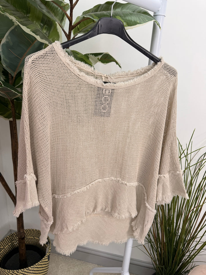 Ladies Tea Bag Linen Top beige