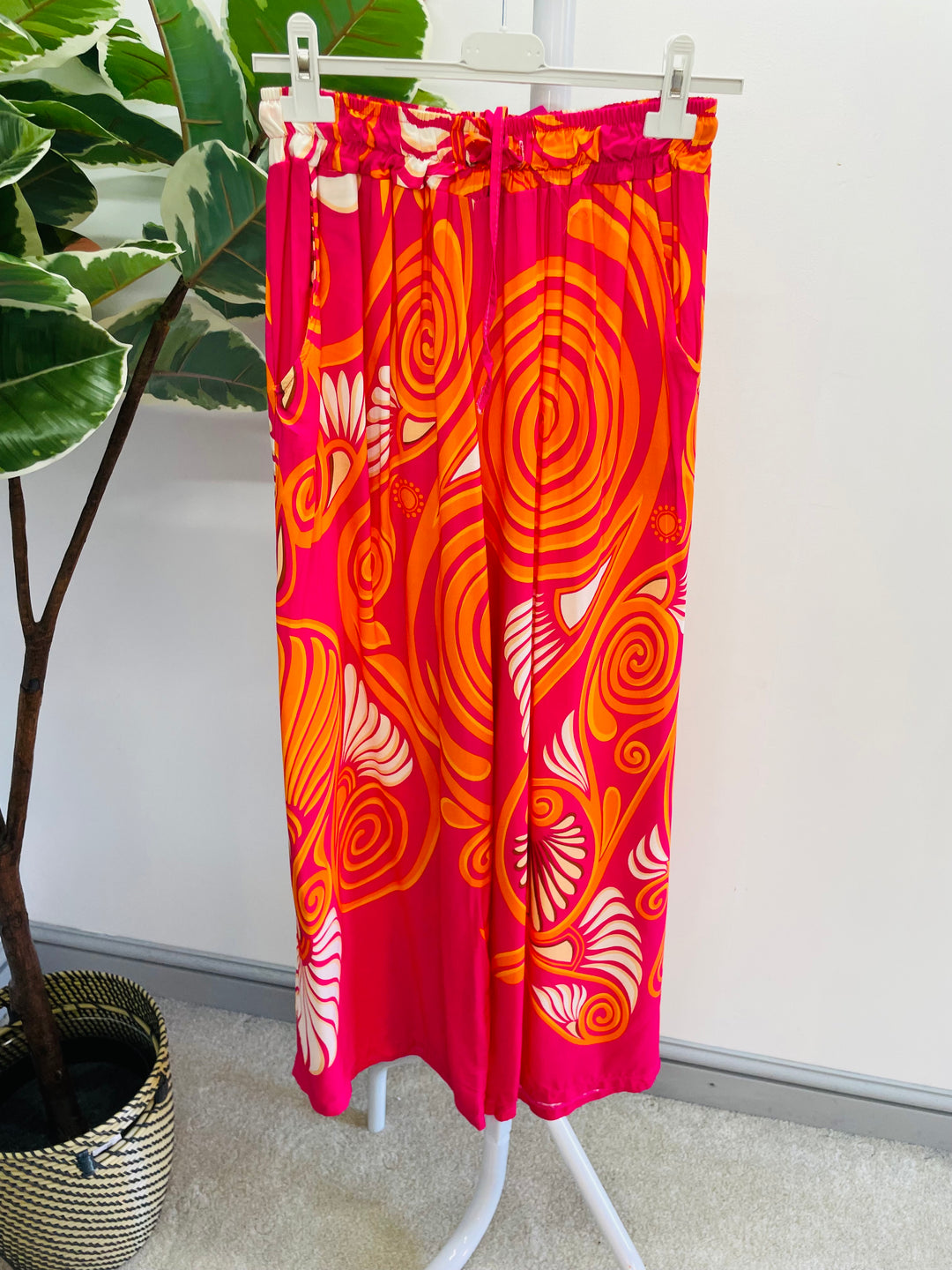 LADIES WOMENS PINK ORANGE WIDE LEG PALAZZO PANTS TROUSERS 