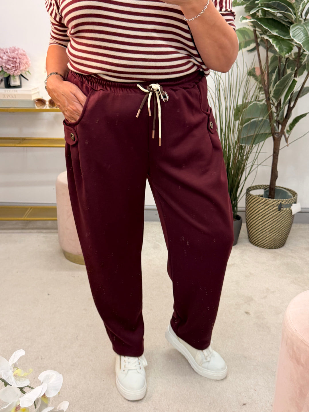 Ladies Fashion Casual Scuba Jogger Trousers - Wine, Mocha, Black & Khaki