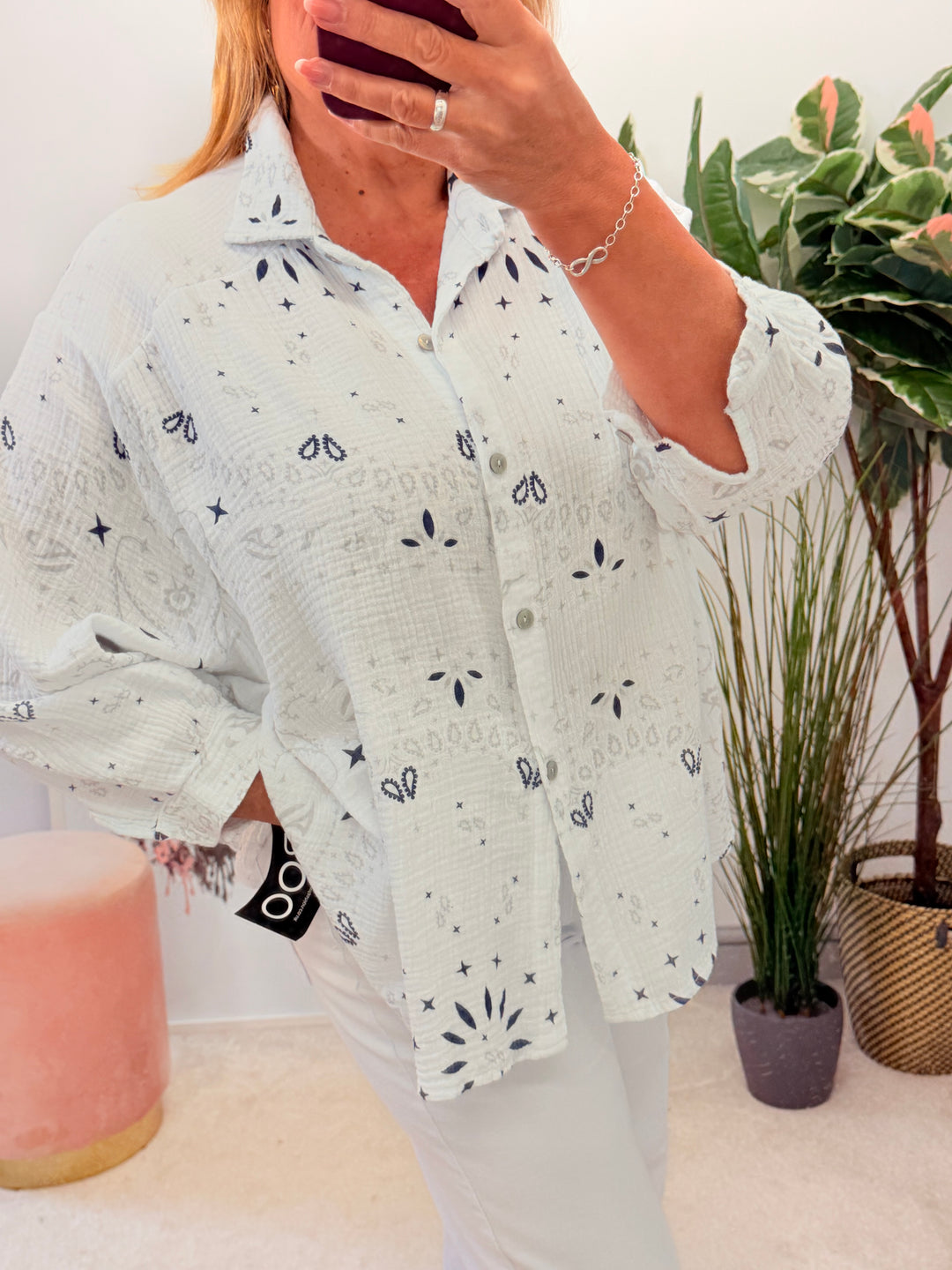 Ladies Cheesecloth Oversize Shirt - Pink, White, Blue