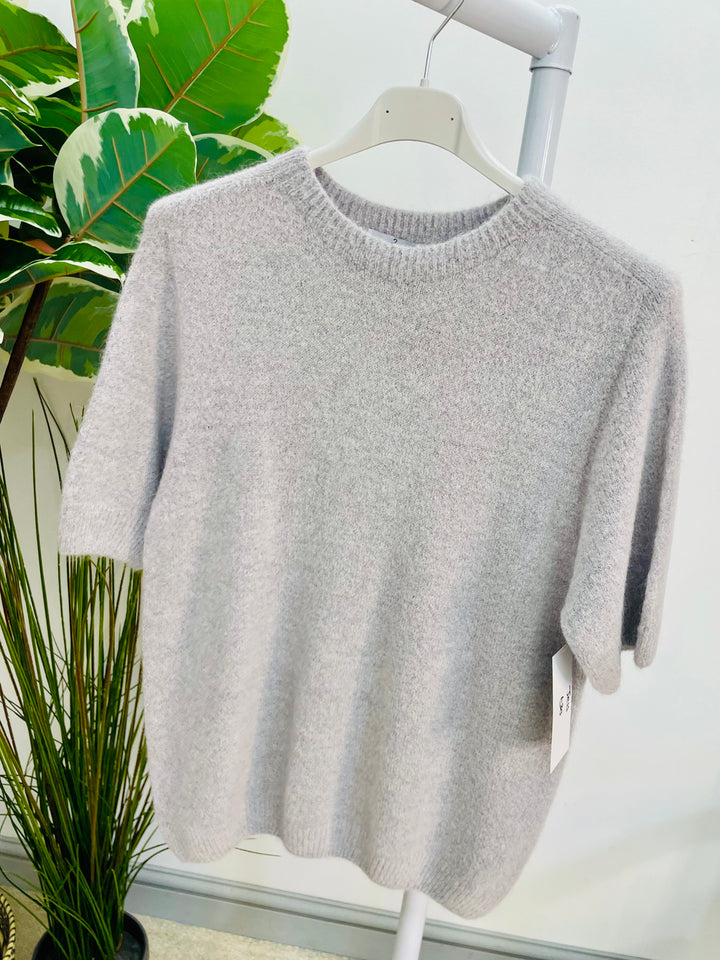 LADIES SOFT KNIT SHORT SLEEVE JUMPER SILVER GREY