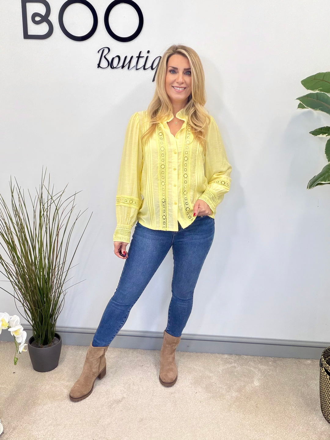 LADIES COTTON LACY BLOUSE SHIRT - WHITE, BLACK, YELLOW  & PINK