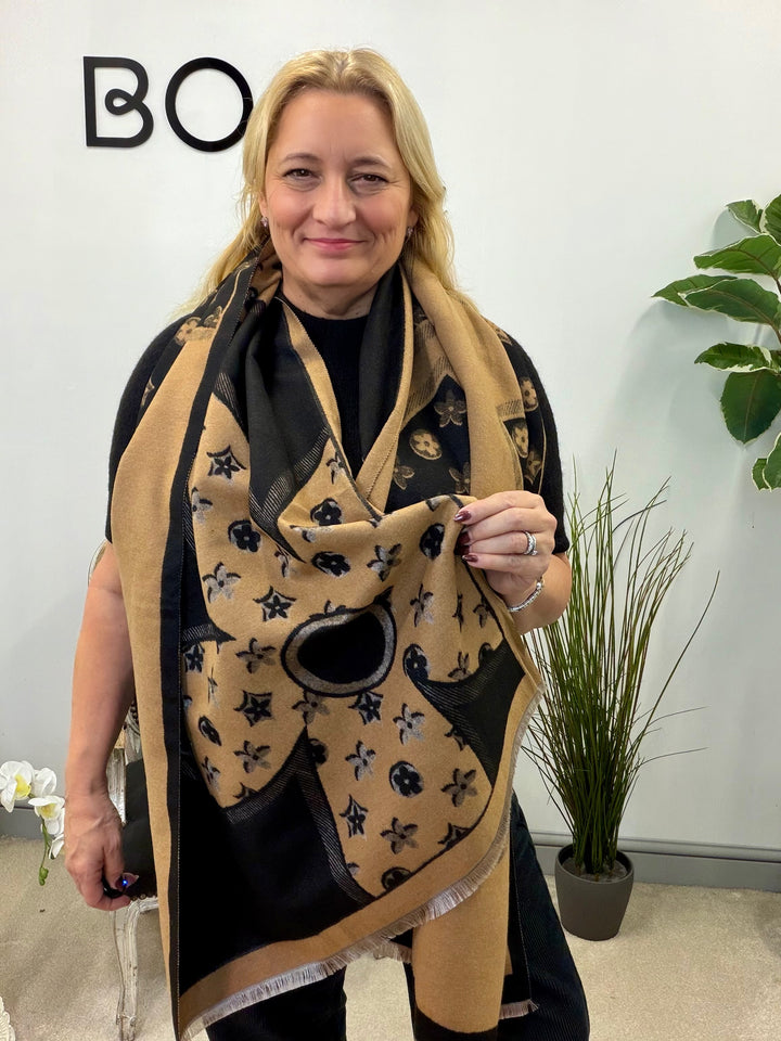 LADIES INSPIRED FASHION SCARF - BEIGE, BLACK, CAMEL, CREAM