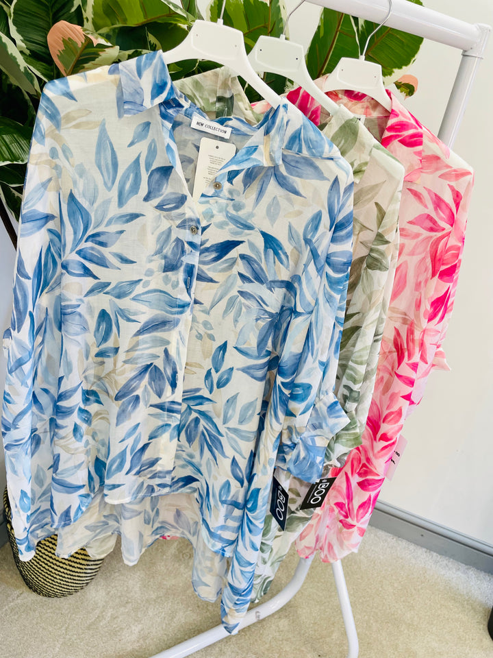 LADIES CHIFFON OVERSIZE LOOSE FIT BLOUSE SHIRT - BLUE, PINK, KHAKI