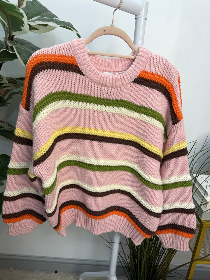 Women’s pink chunky knit stripe jumper 