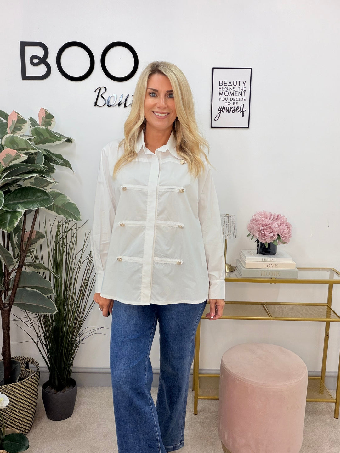Ladies Fashion White Cotton Military Shirt