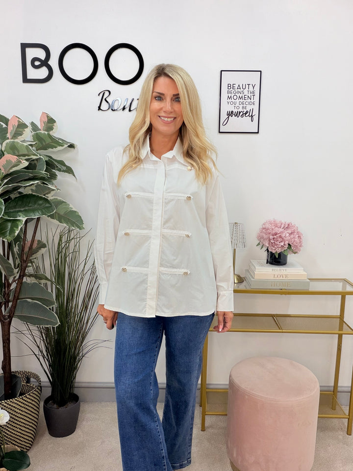 Ladies Fashion White Cotton Military Shirt