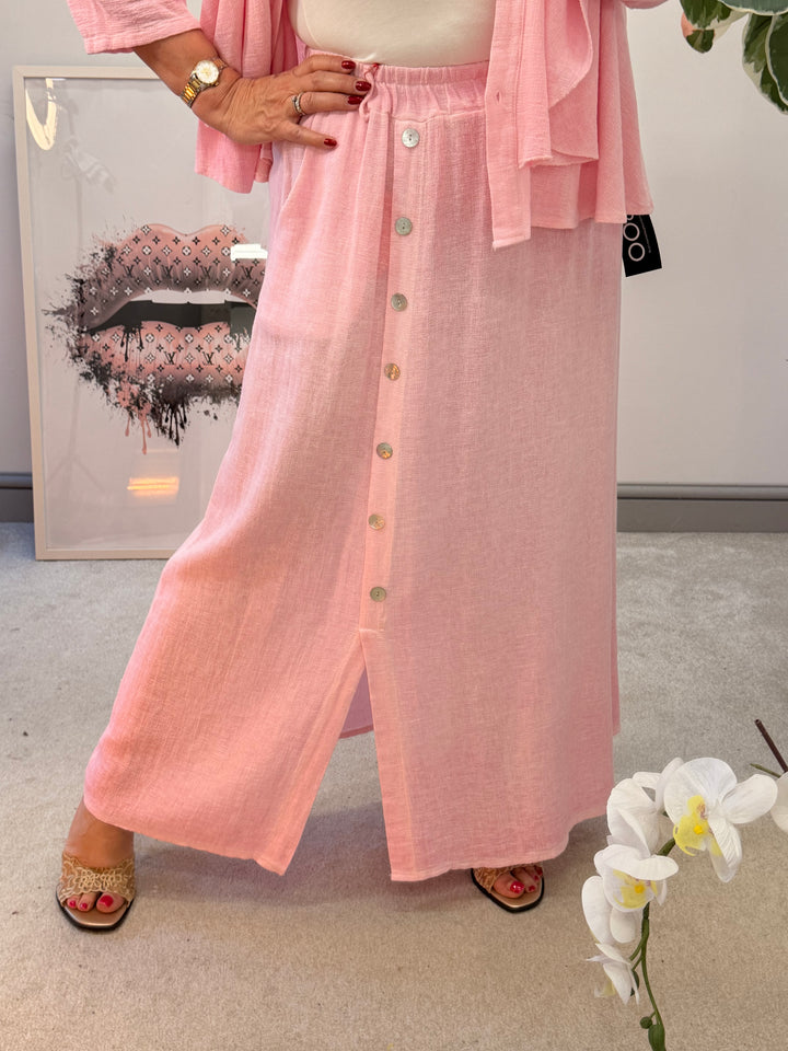 Ladies Fashion Teabag Linen Maxi Skirt - pink, blue, turquoise, beige, white, lime