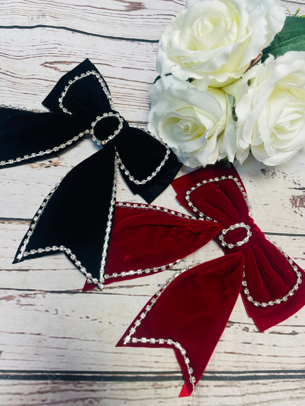 LADIES VELVET HAIR BOWS - BLACK & BERRY BURGUNDY