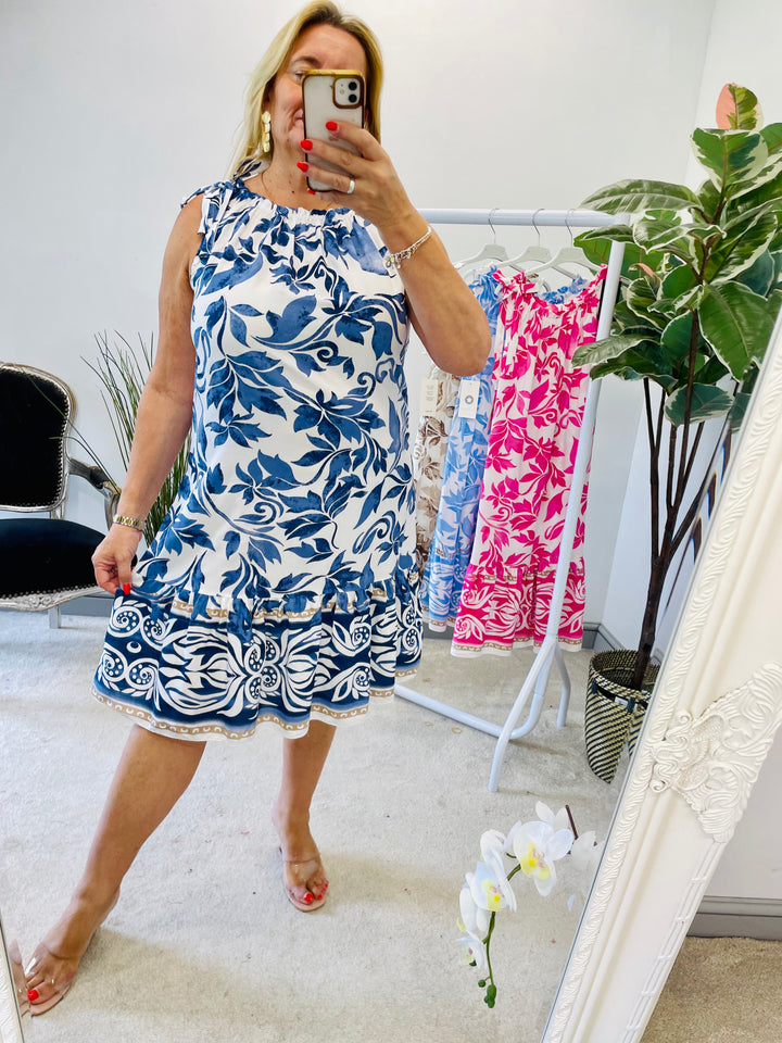 LADIES SUMMER MIDI DAY DRESS - BLUE, NAVY,  PINK, BEIGE