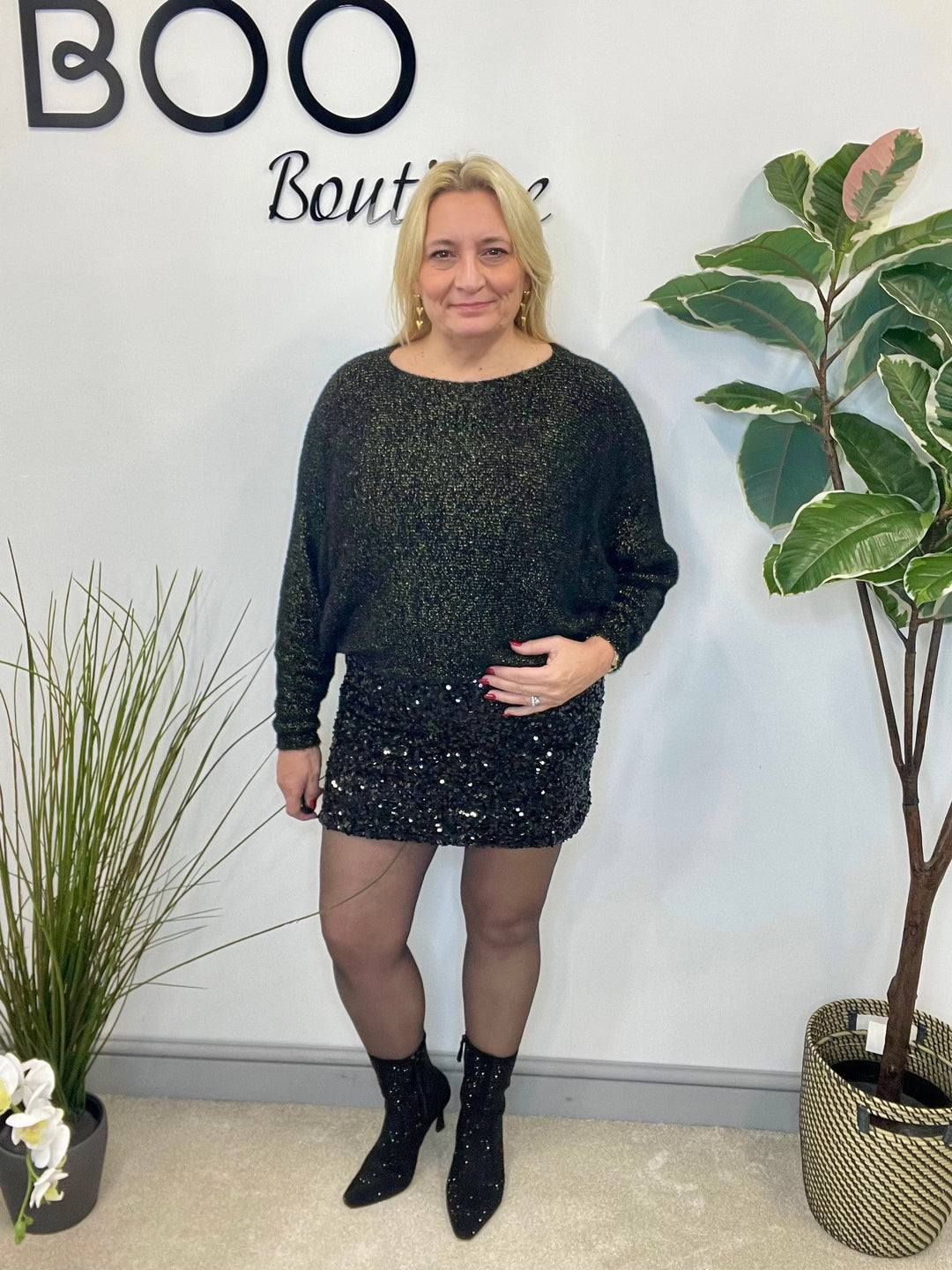 LADIES SEQUIN MINI SKIRT - BROWN & BLACK