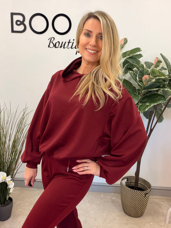 Ladies Fashion Flared Leg Tracksuit Co ord set berry