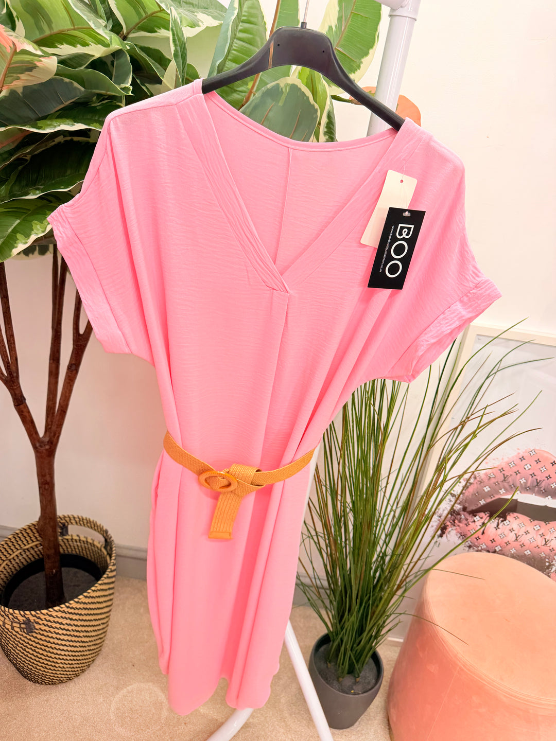 Ladies Fashion Casual Midi Dress baby pink