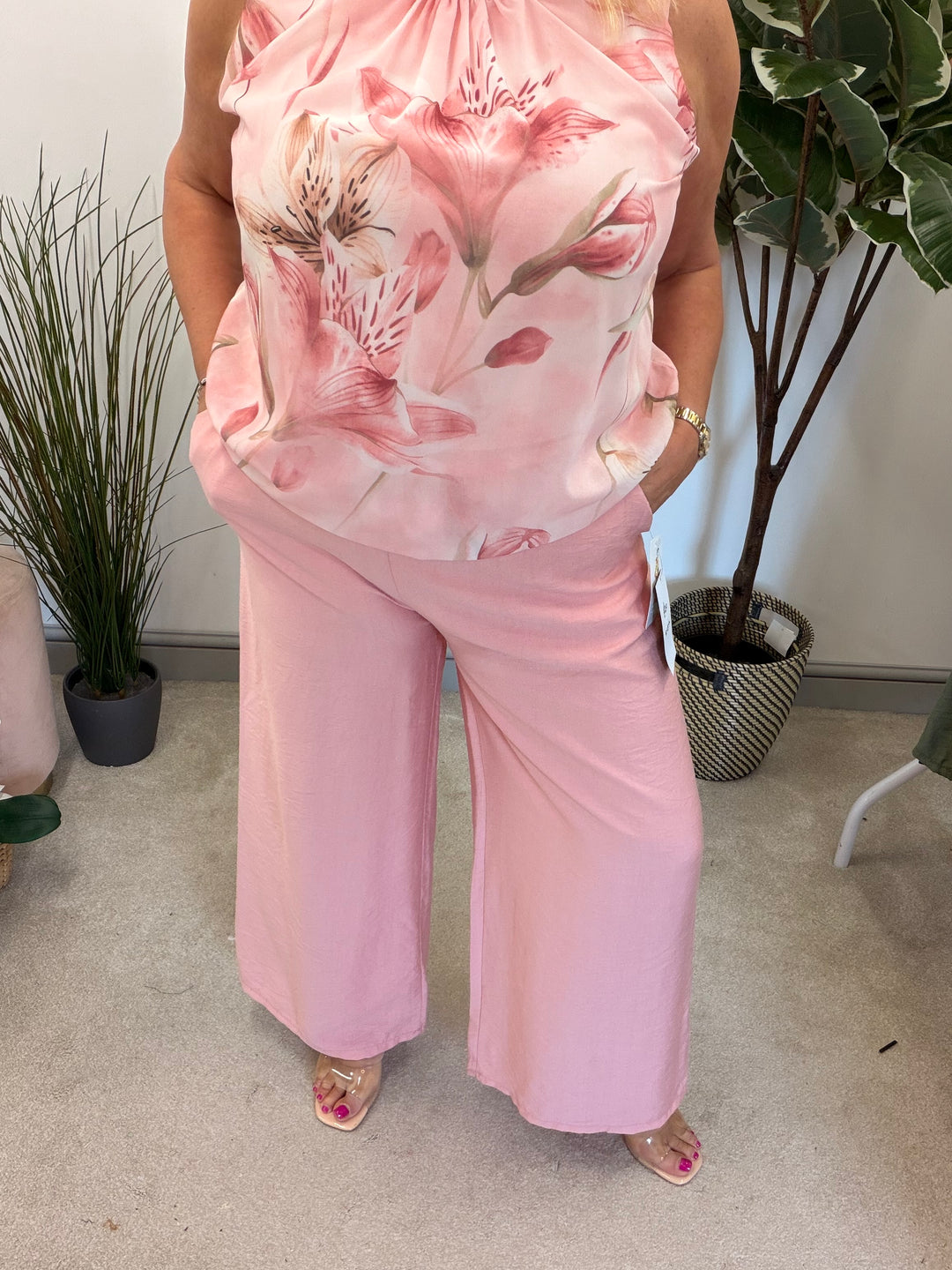 Ladies Fashion Wide Leg Trousers pink