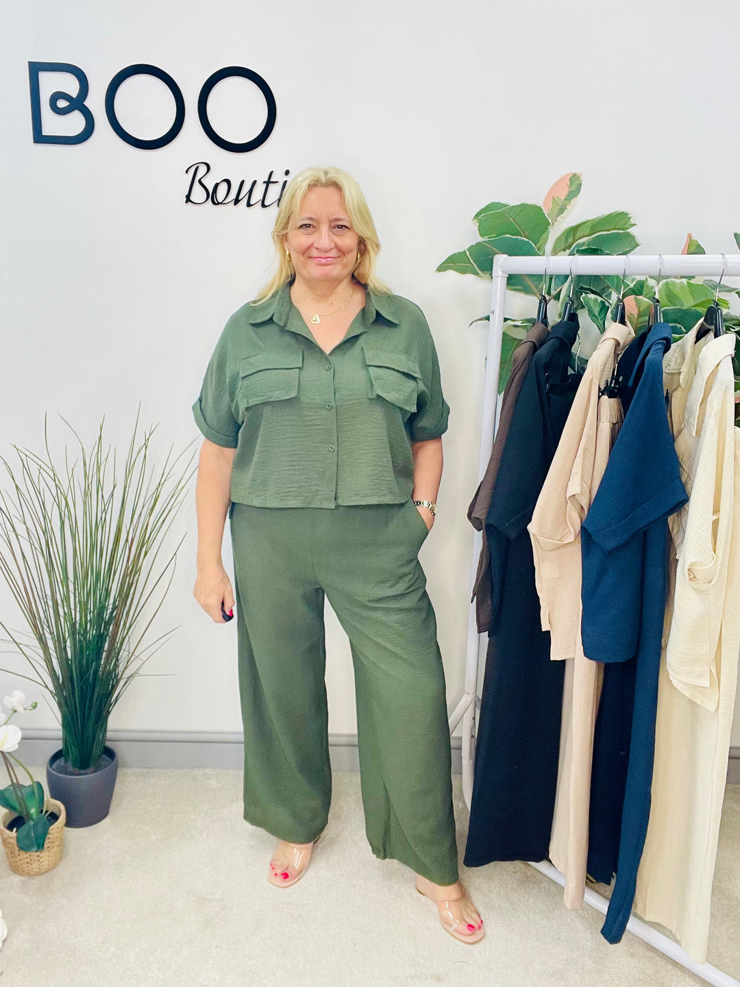 LADIES WIDE LEG TROUSER, CARGO TOP CO ORD SET - KHAKI, BLACK, BROWN, NAVY, CREAM, BEIGE