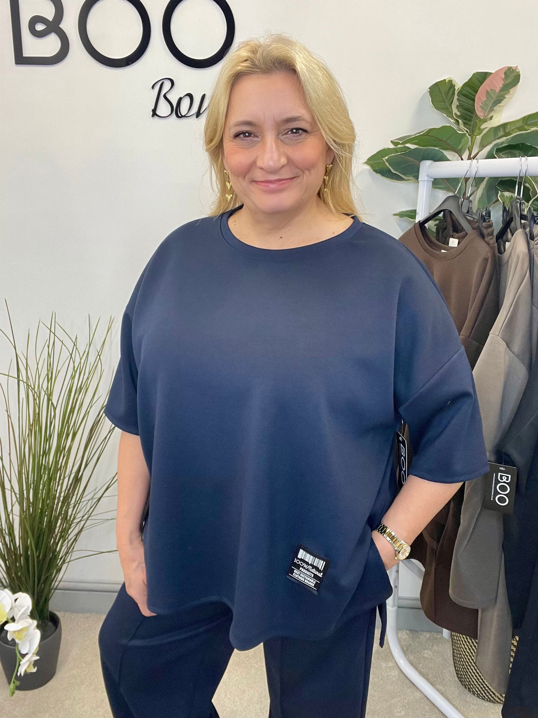 LADIES STRAIGHT LEG SCUBA TROUSER CO ORD SET - BLACK, NAVY, MOCHA, BROWN