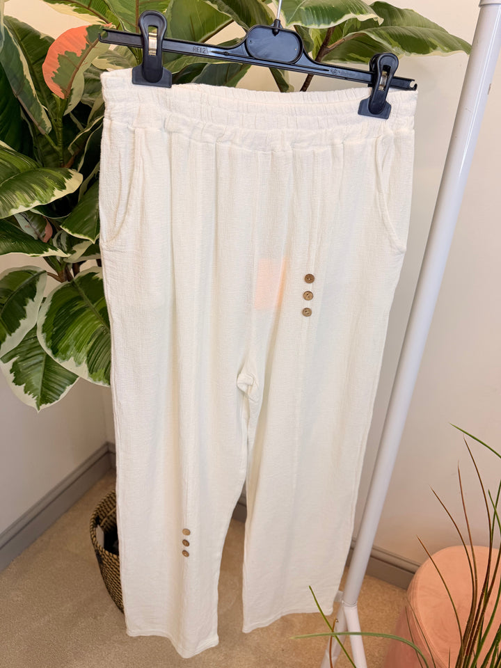 Ladies Tapered Leg Teabag Linen Ankle Grazer Trousers - Lemon, Black, Blue, Green, Beige, Turquoise & White