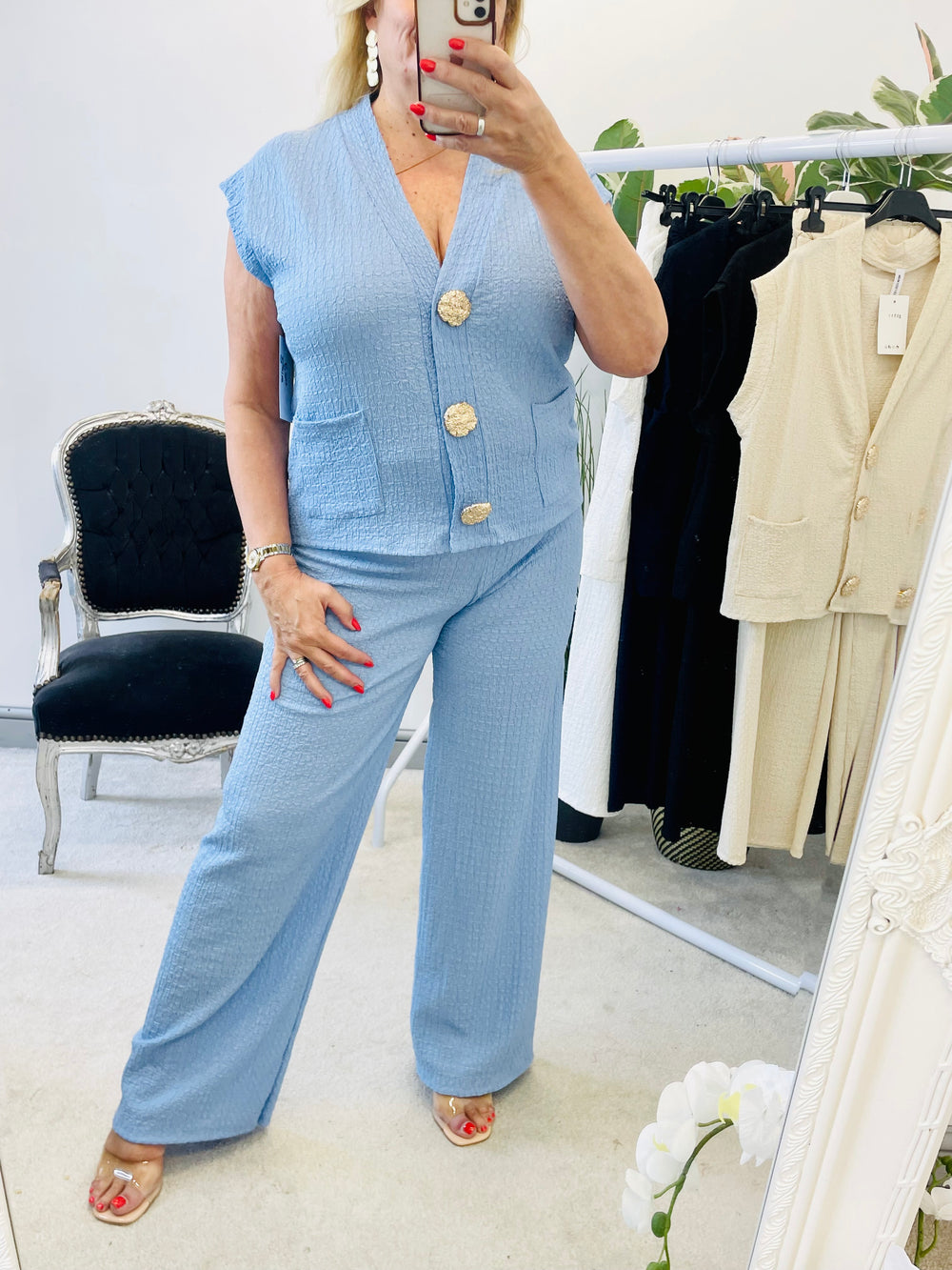 LADIES TROUSER CO ORD SET - BLACK, BLUE, NAVY, BEIGE, WHITE