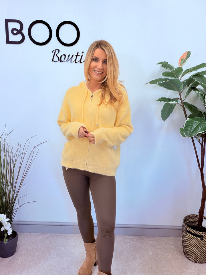 LADIES SOFT FLUFFY HOODY CARDIGAN - LEMON, AQUA, BROWN, PINK, WHITE