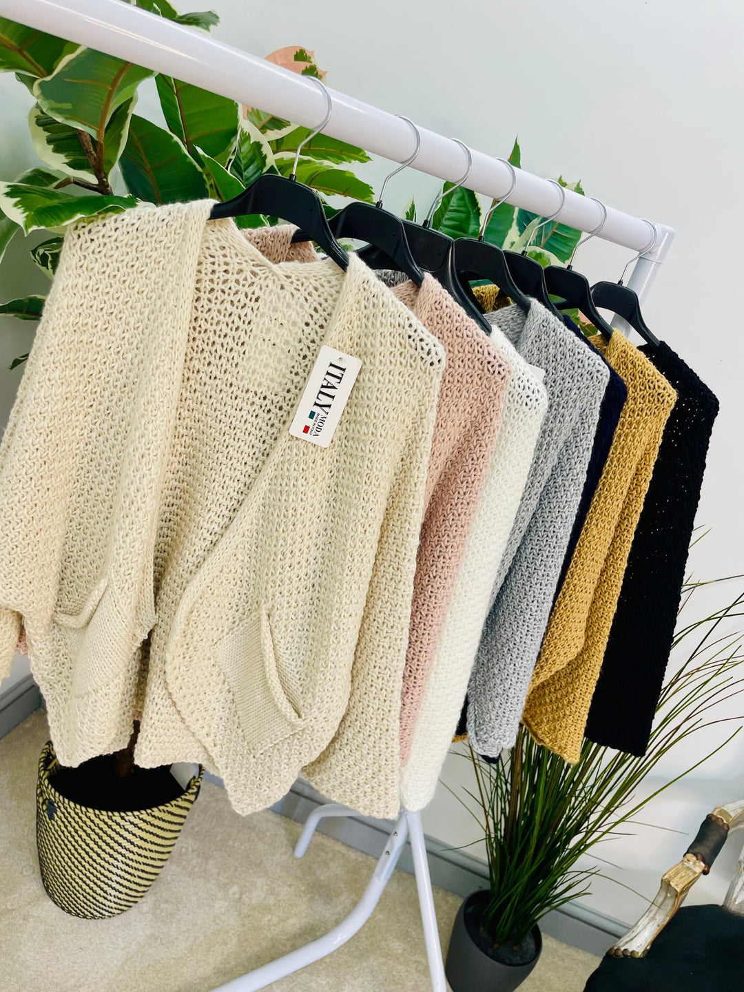 LADIES KNITTED BOLERO CARDIGAN - CREAM, PINK, NAVY, BLACK, OATMEAL, CAMEL, GREY