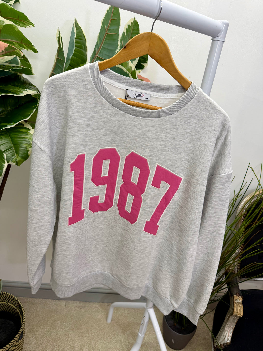 LADIES FASHION FLEECE LINED SWEATSHIRT TOP - GREY & WHITE