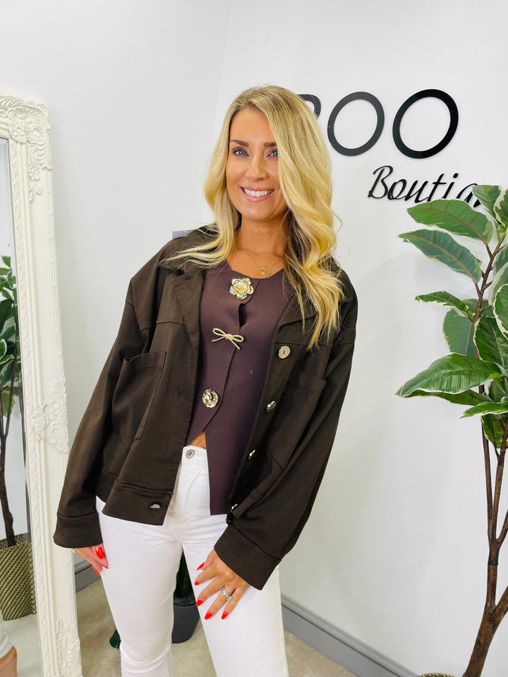 LADIES STRETCH BOX CASUAL JACKET - BLACK, BEIGE, KHAKI, BURGUNDY, BROWN & WHITE