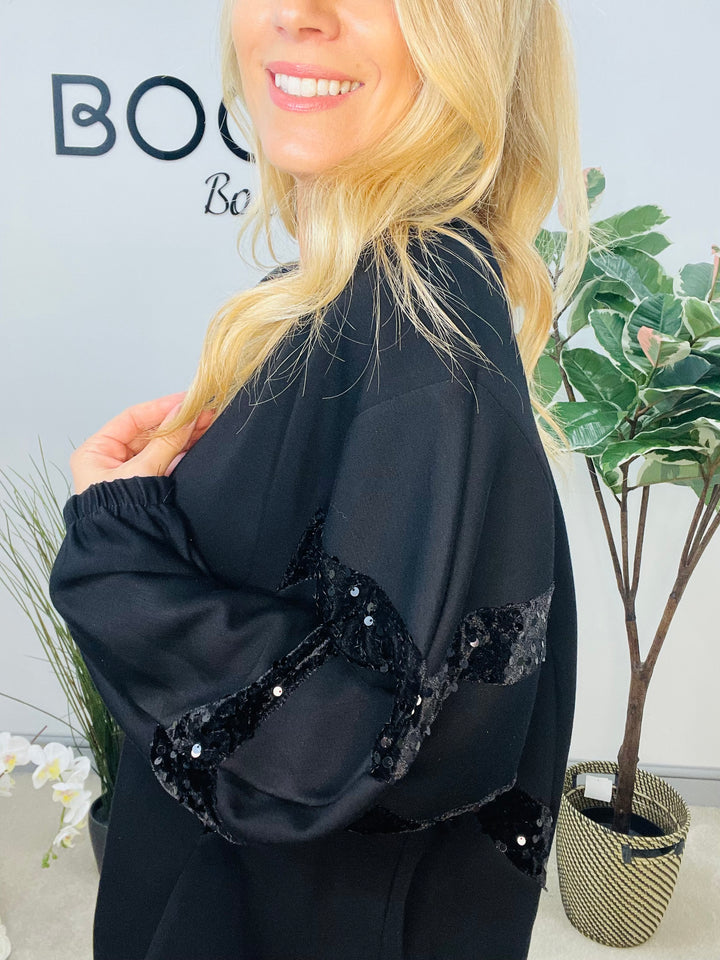 LADIES SCUBA SEQUIN SWEATSHIRT TOP - BLACK & BROWN