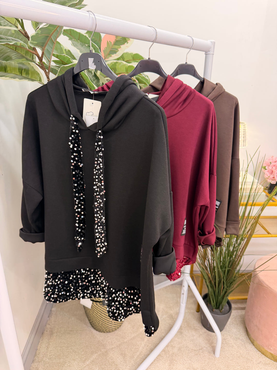 The PAULA scuba sequin hoodie top - 3 colours