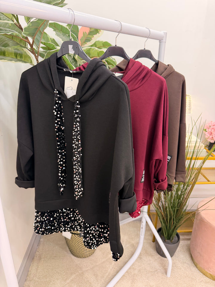 The PAULA scuba sequin hoodie top - 3 colours