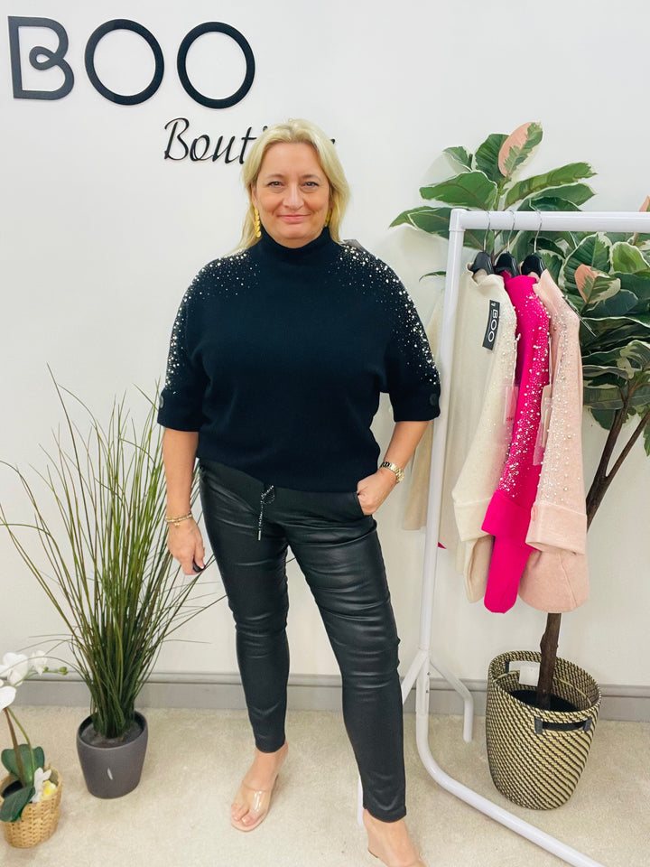 LADIES DIAMANTE SPARKLY JUMPER - FUSCHIA, PINK, BEIGE & BLACK