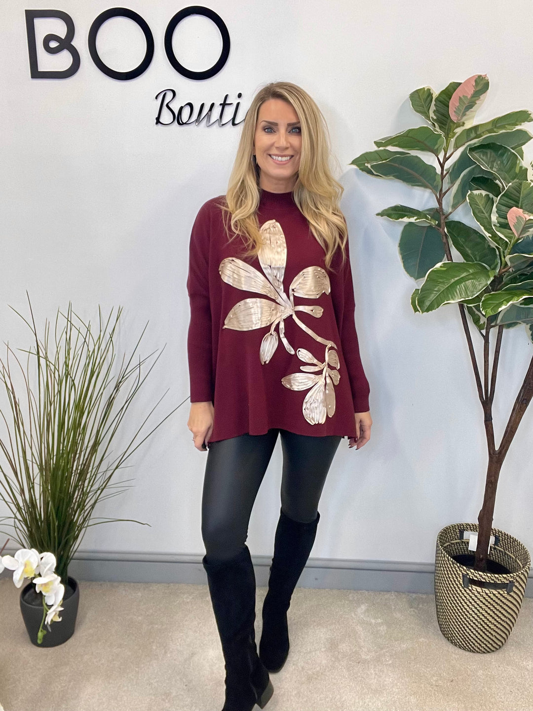 LADIES OVERSIZE LOOSE FIT JUMPER SWEATER BERRY WINE