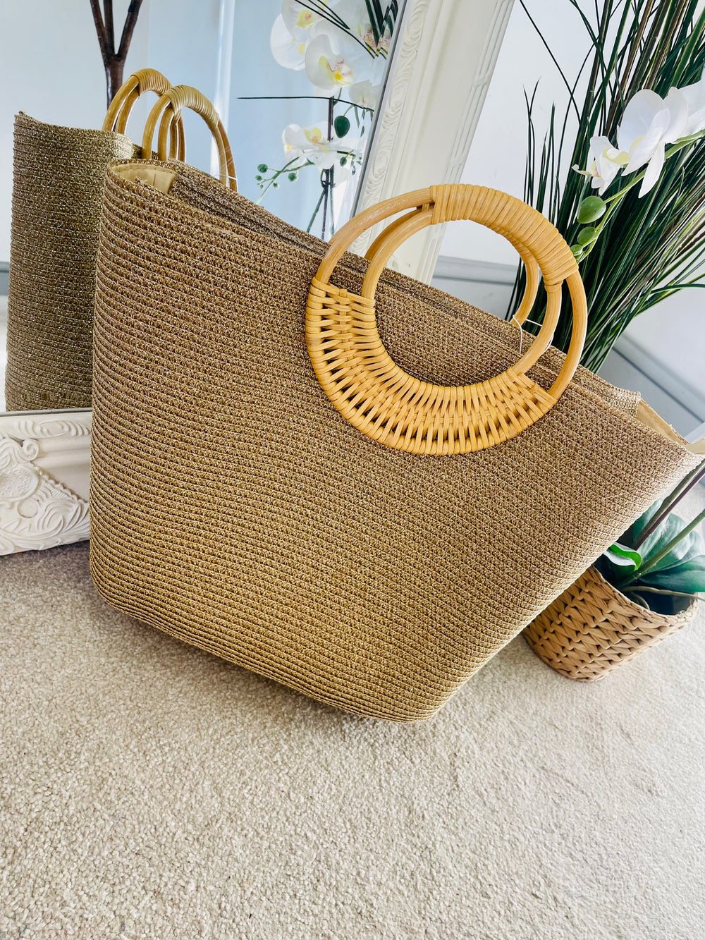 LADIES GOLD & SILVER BEACH STYLE TOTE BAG
