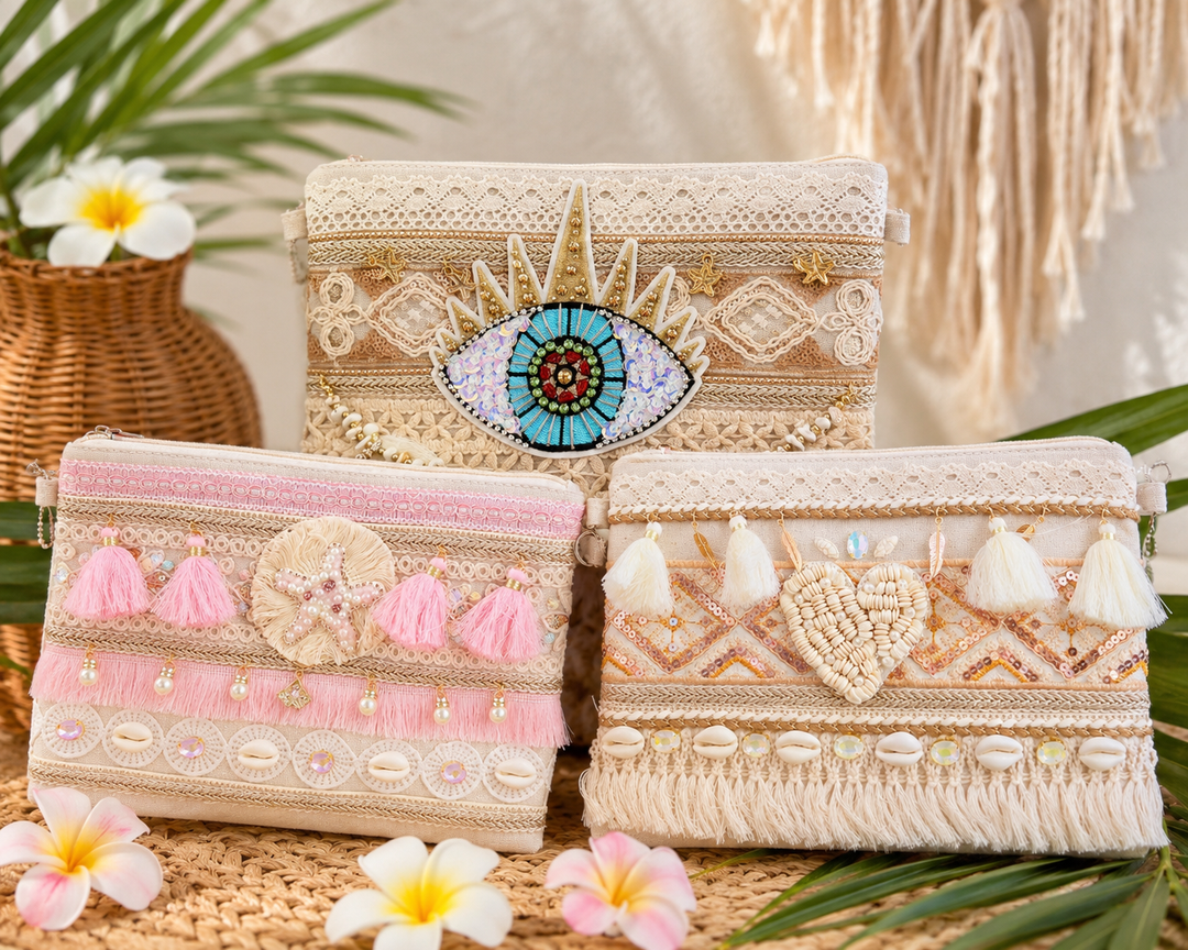 The JANE sparkly beach clutch bag - 14 styles