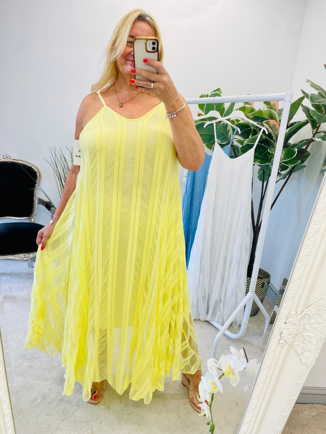 LADIES BEAUTIFUL CAMI SUMMER MAXI DRESS - YELLOW, WHITE, BLUE