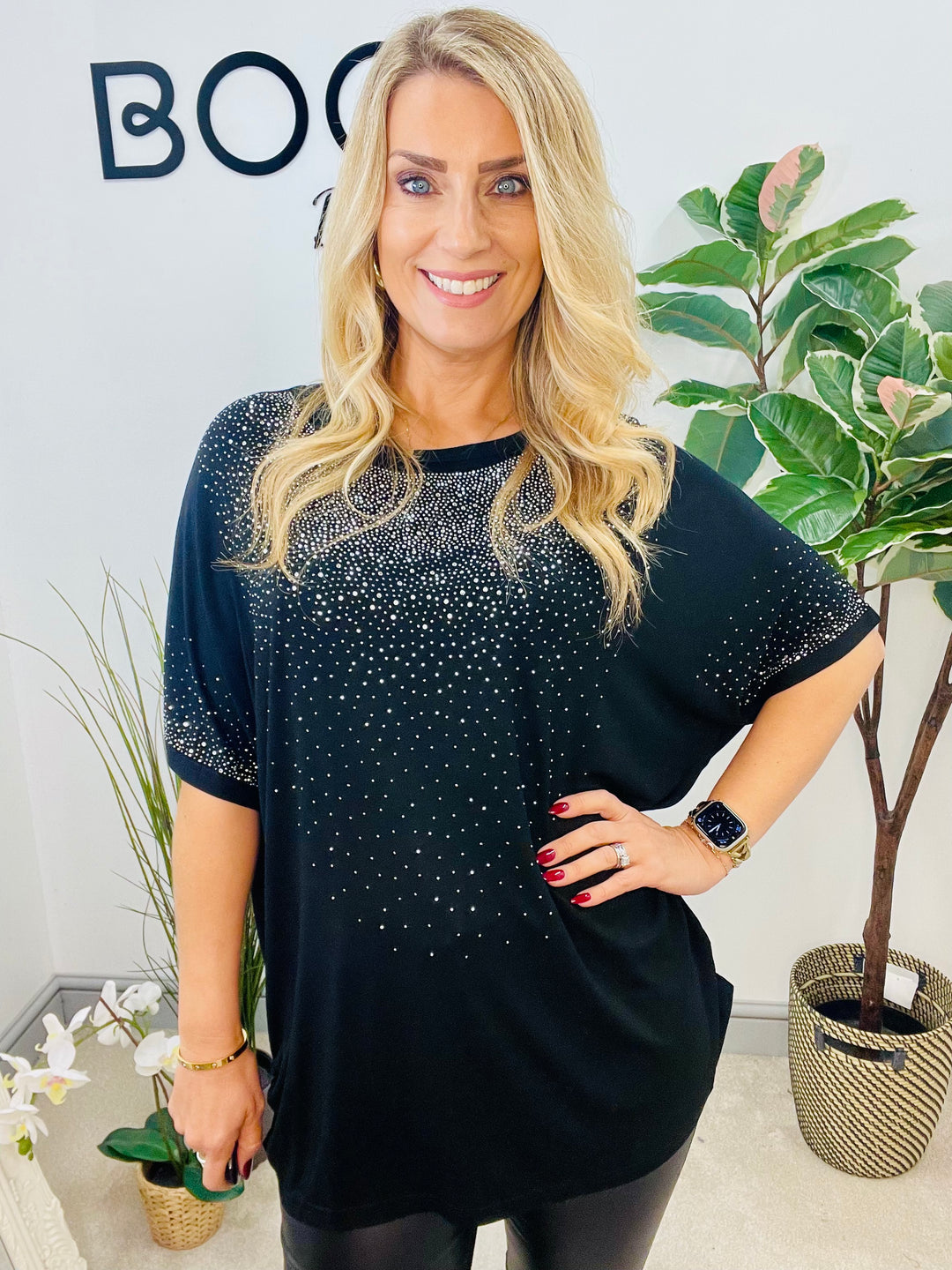 LADIES LOOSE FIT SPARKLY TEE T SHIRT - NAVY, BLACK, BERRY