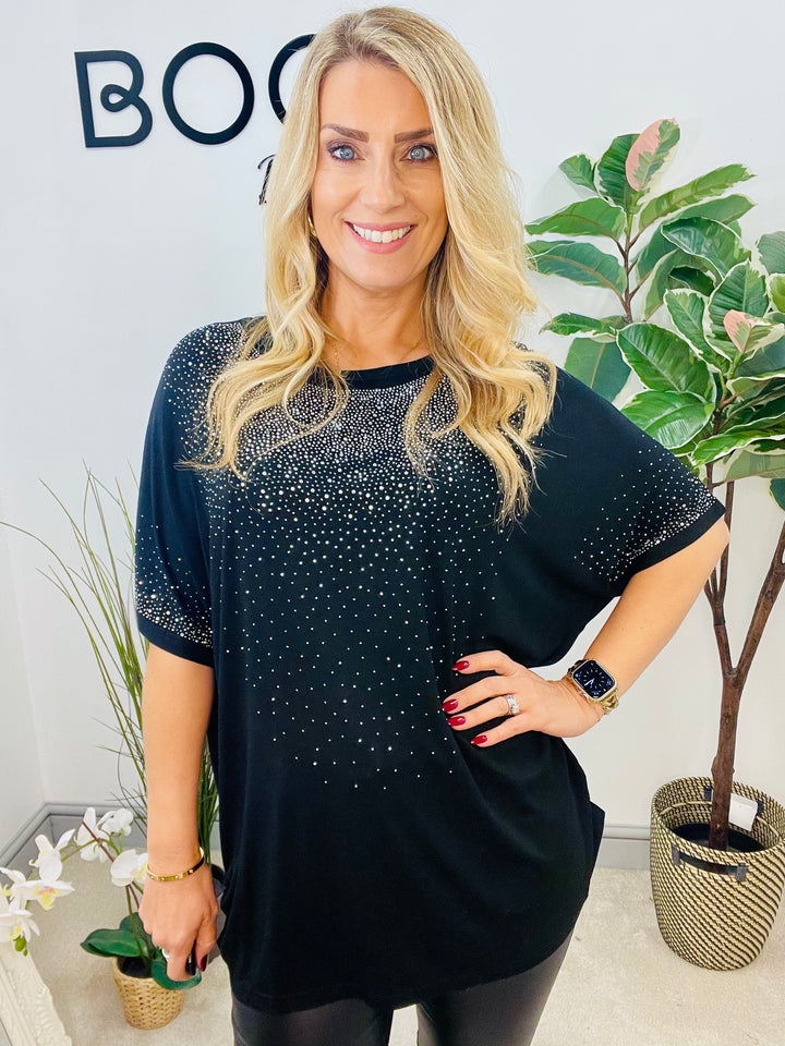 LADIES LOOSE FIT SPARKLY TEE T SHIRT - NAVY, BLACK, BERRY