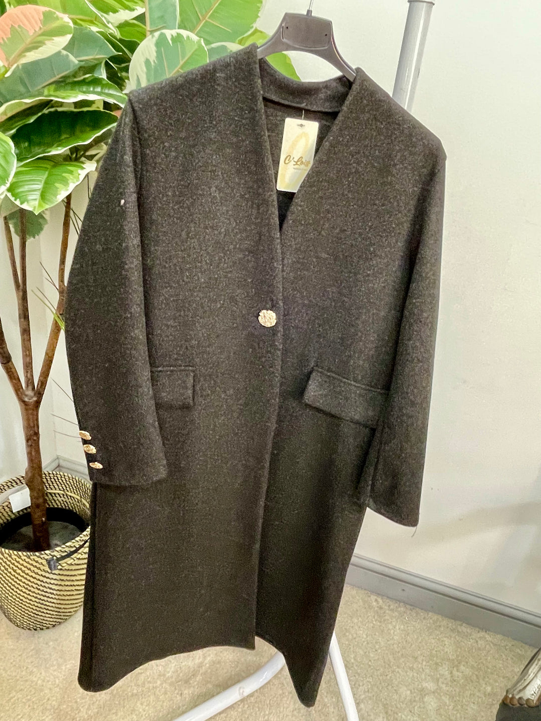 LADIES V NECK DUSTER COAT - CAMEL, CHARCOAL BLACK & GREY